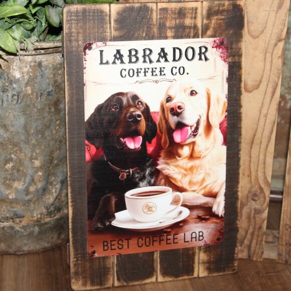 NEW Rustic Labrador Coffee Co. Wood & Metal Farmhouse Wall Decor Sign - Picture 3 of 4